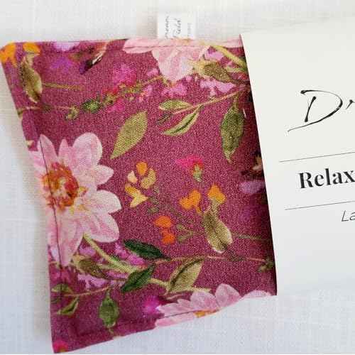 Aromatherapy Flaxseed Eye Pillow with Lavender, Chamomile & Rose Petals - Yoga, Meditation & Stress Relief, Small Microwavable Heat Therapy Pack - Retro Floral Print