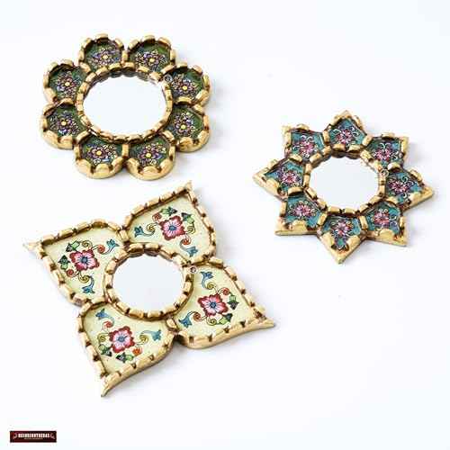 Handmade Peruvian Mirror Set ? Reverse Painted Glass ? Small Decorative Mirrors for Wall ? Artisan Star & Diamond Designs ? Unique Wall Decor Gift