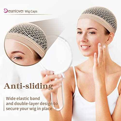 Dreamlover Fishnet Wig Cap for Women with Long Hair, Hair Net for Wig, Natural Nude, 3 Pieces