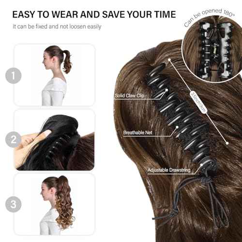 24 Inch Blonde Ponytail Extension, Clip on Ponytails for Women, Long Curly Ponytail Extensions for Women, Synthetic Layered Pony Tails Hair Extensions (Color: Dark Blonde With Beige Blonde Highlights)