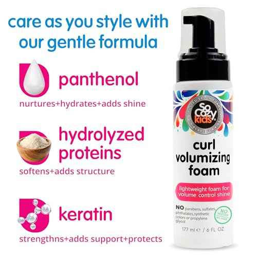 SoCozy Hair Mousse for Kids, Curl Volumizing Foam Mousse for Curly Hair (6 Fl Oz) Enhances Shine & Volume, Gentle Formula with Panthenol, Hydrolyzed Proteins & Keratin, Paraben & Sulfate-Free