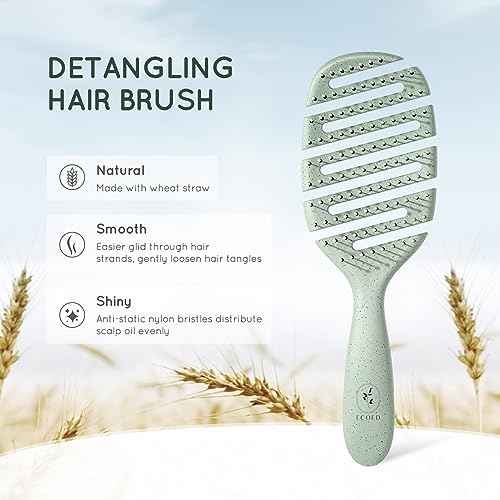 Detangler Hairbrush, Soft Bristle Detangling Brush for Straight, Wavy, Curly and Fine Hair, Dry and Wet, Quick Smoothing for Women and Men, Eco-Friendly & Sustainable Material (Green)