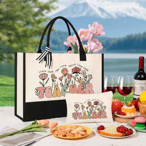 Canvas Tote Bag Makeup Bag for Women - Personalized Teacher Appreciation Gifts