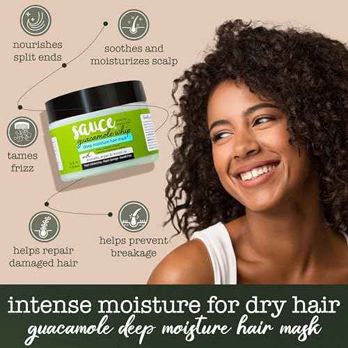 SAUCE BEAUTY Guacamole Whip Hair Mask - Deep Conditioning Hair Mask for All Hair Types w/Avocado, Honey & Argan Oil - 12 Fl Oz Hair Mask for Dry, Damaged & Frizzy Hair (Guacamole)
