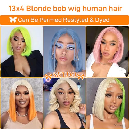 SKYDO 613 Blonde Bob Wig Human Hair 13x4 HD Bob Lace Front Wigs Human Hair Pre Plucked 180 Density Blonde Wig Human Hair Short Bob Wigs for Women 16inch