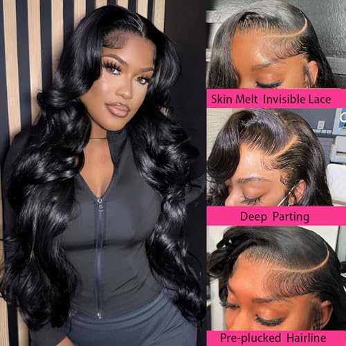 SIFULAN 13x4 Body Wave Lace Front Wig Human Hair 180% Density HD Transparent Lace Front Wig Pre Plucked Body Wave Frontal Wigs Human Hair for Black Women 24 inch Glueless Wig Natural Color