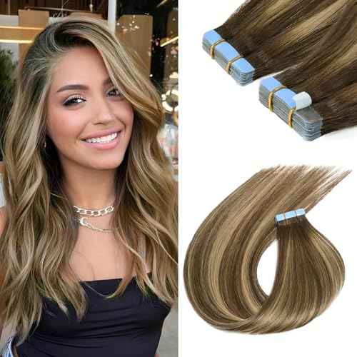 Sunfly Tape in Human Hair Extensions 22 Inch Balayage Chocolate Brown to Caramel Blonde 50g Human Hair Extensions Tape Ins 20pcs