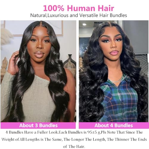 MsSunlight 12A Body Wave Bundles Human Hair 14 16 18 20 Inch Human Hair Bundles 100% Unprocessed Brazilian Virgin Hair 4 Bundles Quick Weave Deals Human Hair Extensions for Women Natural Color