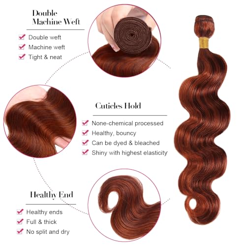 P33/350 Bundle Ombre Orange Brown Body Wave Human Hair Bundles Highlight Copper 3 Bundles 18 20 22 Inch Two Tone Reddish Brown Mixed With 350 Ginger Bundle