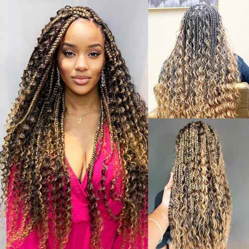 Human Braiding Hair for Boho Braids 4/27 Highlight Ombre Deep Wave Bulk Human Hair 110g 16 Inch Curly Wave Human Hair Extensions No Weft 2 Bundles/Pack
