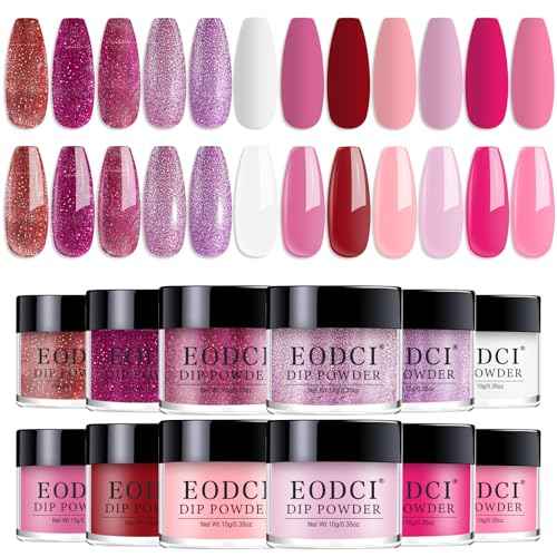 12 Pcs Nail Dip Powder Set, 12 Colors Burgundy Pink Dipping Powder Kit, Valentine's Shimmering Red Purple Glitter Nail Art Manicure Salon DIY for Daily at Home Party Gifts for Women