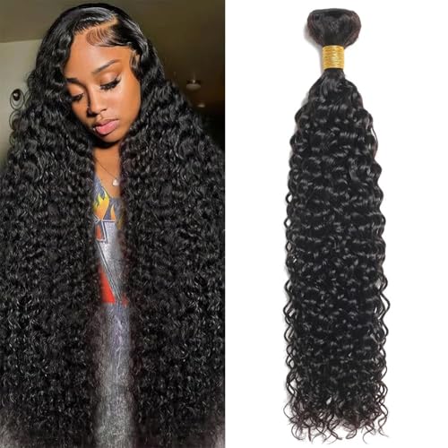 Water Wave Human Hair Bundles Single 32 Inch Brazilian 12A 100% Virgin Double Weft Wet and Wavy Quick Weave for Women, Black Color, 100g