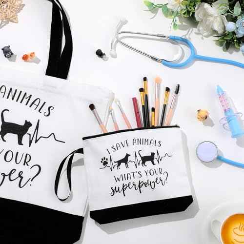 Paterr 2 Pcs Vet Tech Week Gifts Tote Bags Canvas Makeup Bags Veterinary Appreciation Thank Gifts for Vet Tech Assistant Pet Lover