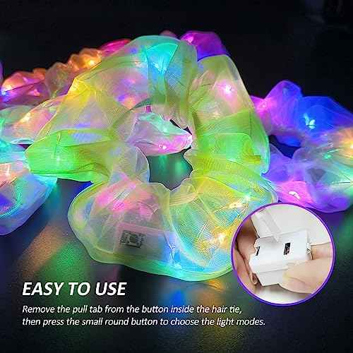 4Pcs Light Up Scrunchies Christmas Hair Tie, LED Neon Hair Accessories for Women & Girls, Glow in the Dark Party Supplies Sleepover Party Favor Rave Accessory