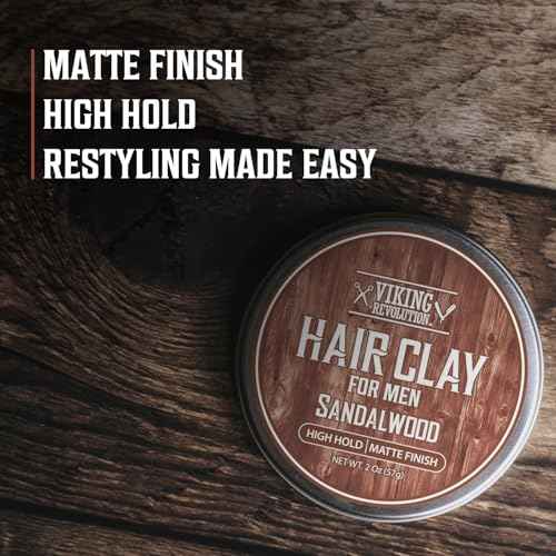 Viking Revolution Sandalwood Hair Clay for Men - Matte Finish Mens Hair Clay - Texturizing Clay Hair Product Men with Jojoba and Vitamin E - Clay Pomade for Men Effortless Hair Styling Cream (2 oz)