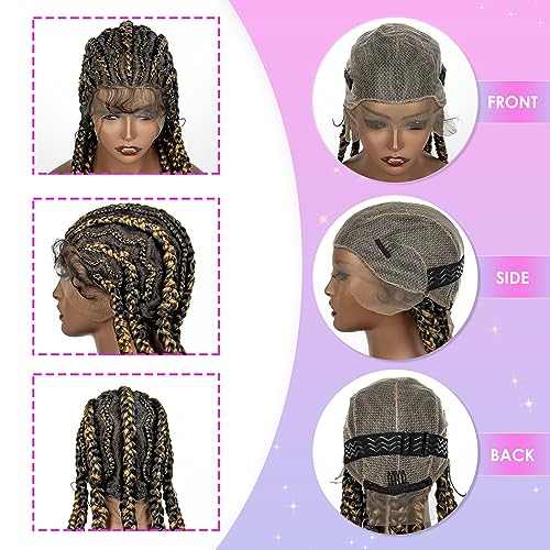 Braided Wigs Synthetic Full Head Lace Wig Braided Wigs for Black Women 36 Inches Braiding Hair 1B/27 Color Lace Frontal Lightweight Artificial Braids Wigs with Baby Hair