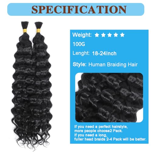 Human Braiding Hair for Boho Braids 22 Inch Italian Curly Bulk Human Hair 100% Unprocessed Brazilian Virgin Hair for Braiding Bohemian No Weft 2 Bundles/Pack Natural Color