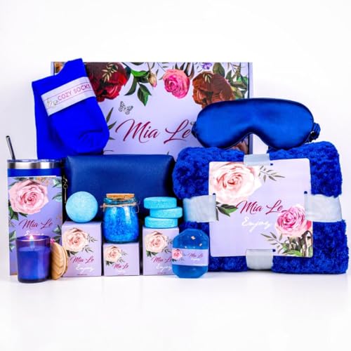 Luxury Spa Gift Basket Set ? 16 Pcs Bath Set with Bath Bombs, Body Lotion, Shower Gel & More ? Relaxing Gifts for Women & Men ? Perfect for Birthday, Christmas, Thank You & Bridal Shower(Royal Blue)