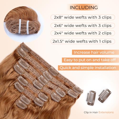 Clip in Hair Extensions Real Human Hair 105 Gram Body Wave Brown Clip in 100% Brazilian Remy Human Hair Extensions 8 Pcs Per Set With 18 Clips 20 Inch