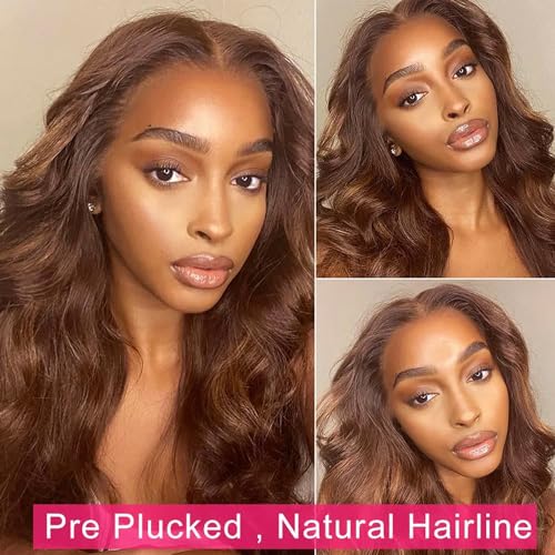 13x6 Lace Front Wig Human Hair 22 Inch Brown Balayage 13x6 HD Lace Frontal Wigs Pre Plucked with Baby Hair Outre Melted Hairline Lace Front Wig Straight Human Hair Wigs Deep Parting Lace Frontal Wig