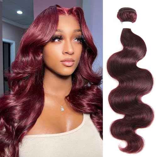 REMY HAIR 99j Bundles Body Wave Human Hair Bundles Red Burgundy Hair Extension 1 Bundle 18 Inch Brazilian Virgin Human Hair for Black Women Body Wave Bundles