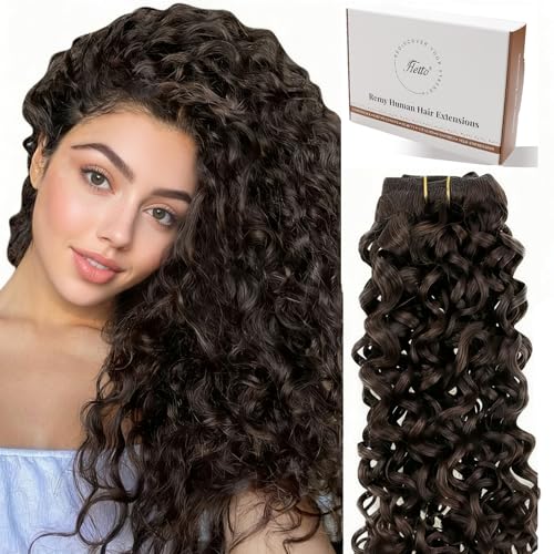 Hetto Curly Clip in Hair Extensions Human Hair Darkest Brown 7Pcs 120g #2 Natural Wavy Curly Hair Extension Clip ins Natural Brown Curly Extensions 16 Inch