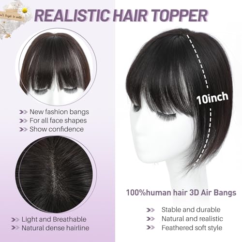 Hair Toppers for Women Real Human Hair Toppers with Bangs 4.5 * 3 Inch Upgrade Swiss Lace Base Human Toppers for Women with Thinning for Cover Gray Hair Roots£¨Dark Brown£©