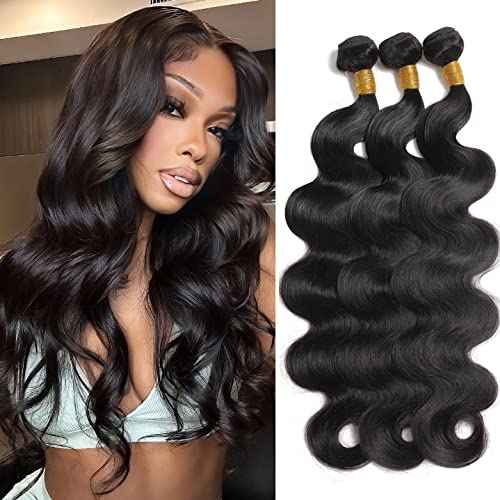 Body Wave Brazilian Virgin Bundles - Ocean Wave Natural Black 100% Unprocessed 3 Bundles (10 12 14 Inch) Weave Hair Extensions