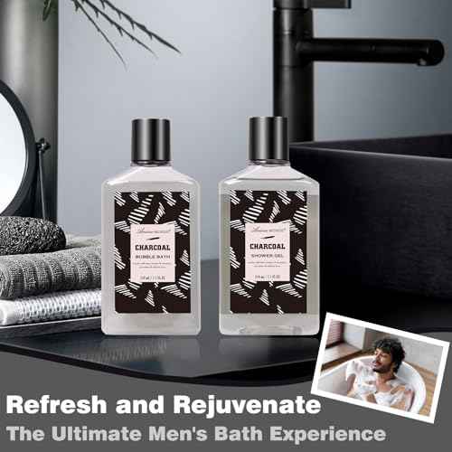 Father Day Gift for Men Spa Gifts for Men, Charcoal Bath and Body Gift Set for Men, 10 Pcs Spa Kits Ideal Birthday, Christmas. Men's Relaxation Bath Baskets, Self Care Kit