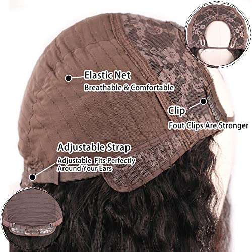 huarisi Kinky Straight Wigs U Part Human Hair Short Yaki Straight Wig for Black Women 9A Brazilian Hair Wigs 150 Density Upart Wig without Lace Easy to Install 14 inch
