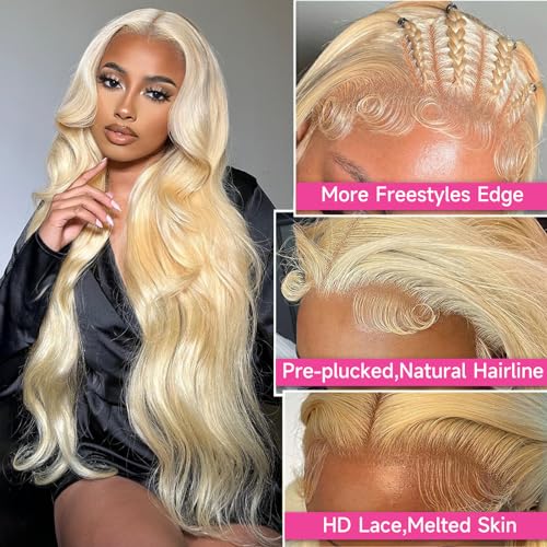 613 Lace Front Wig Human Hair 200 Density Blonde Wig Human Hair Blonde Body Wave Lace Front Wigs Human Hair Pre Plucked 613 HD Lace Frontal Wig 13x6 22 Inch