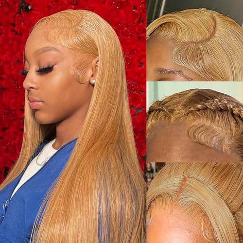 Blonde Lace Front Wigs Human Hair Straight 13x4 HD Lace Wigs Human Hair for Black Women with 180 Density 18 Inch Long Bob 27# Color