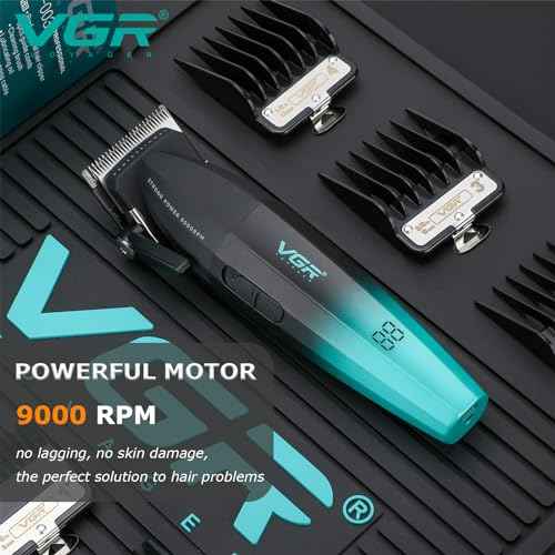 VGR 003 Fresh Fade Hair Clipper, Professional Hair Trimmer, Cord/Cordless Rechargeable Hair Cutting Tools with LED Display, 9000 RPM Barber Clippers, Green