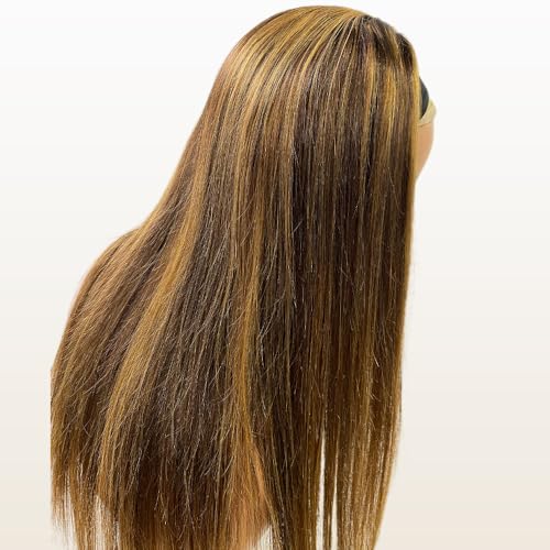 TNICE Ombre Headband Wig Human Hair Straight #4/27 Highlight Headband Wig 20 Inchs Glueless None Lace Front Wig Brazilian Virgin Human Hair Headband Wigs for Black Women Wear and Go Wig 150% Density