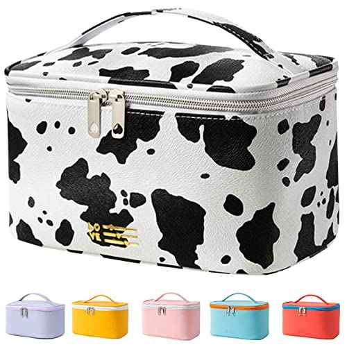 KITENROM Makeup Bag Portable Travel Cosmetic Bag with Brush Holder£¬Waterproof Make Up Bag For Women with Handle Print Cow