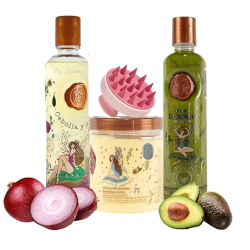 Kit Capilar Origen Bot?nico ? Masajeador capilar + Shampoo de Cebolla + Acondicionador de Aguacate + Bomba Capilar ? Fortalece, Nutre y Estimula ? 4 Piezas
