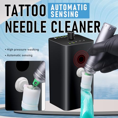 Tattoo Needle Cleaner Ink Washer,Automatic Sensing,Tattoo Needle Cleaning Machine,Rinse Tattoo Cartridge Needle Ink,Tattoo Supplies,Suitable for Tattoo Beginners and Artists (BLACK)