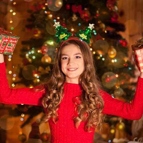 Christmas Tree Headband Sequins Hair Band Glitter Merry Christmas Hair Hoop Women Girls Green Hair Accessories Headdress for Cosplay Christmas Decoration Party Supplies Gift