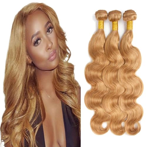 Honey Blonde Color 27 Human Hair Bundles 18 20 22 Inch Body Wave Bundles Human Hair 12A Raw Unprocessed Virgin Quick Weave Hair for Black Women Honey Blonde