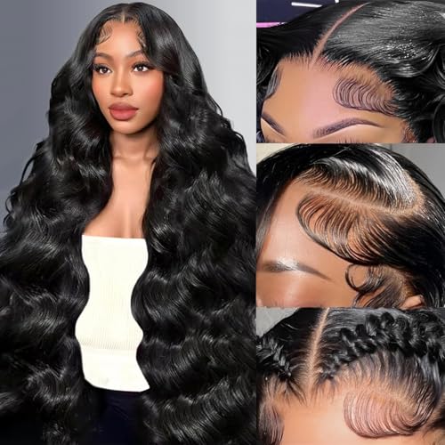 28 Inch Body Wave Lace Front Wigs Human Hair With Baby Hair 13x6 Hd Lace Frontal Wigs Pre Plucked Black Body Wave Wig Human hair 220% Density Long Black Lace Front Wigs For Women