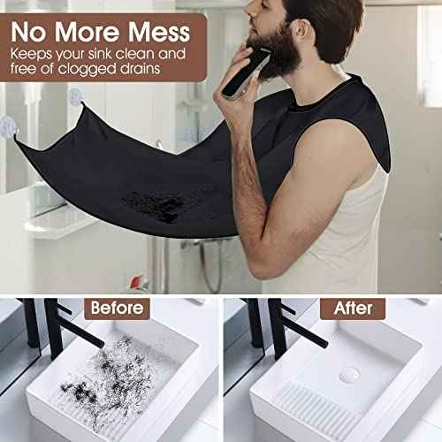 Beard Bib Apron, Stocking Stuffers Christmas White Elephant Gifts for Men Adults Dad Husband, Beard Hair Catcher for Sink, Non-Stick Beard Cape with 3 Suction Cups, Grooming Accessories(Black)