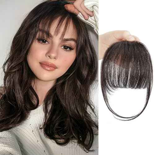 BOGSEA Clip in Bangs Real Human Hair Bangs Hair Clip Fringe with Temples Hairpieces for Women Natural Looking Hair Extension for Daily Wear (Wispy Bangs, Dark Brown)
