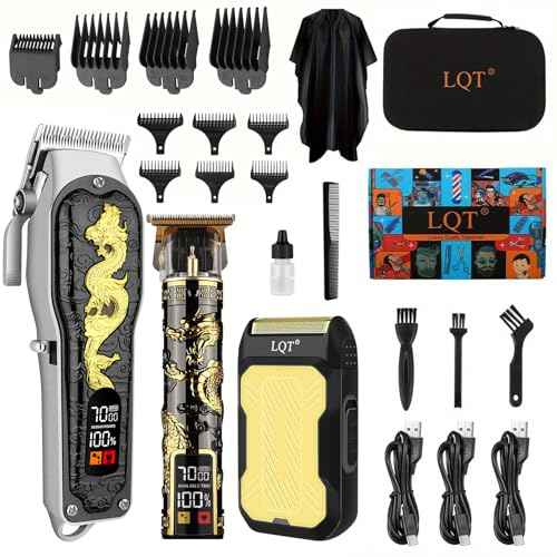 Hair Clippers 3-Piece Men's Professional Cordless Haircutting Set with LED Display, Trimmer, Shaver, Beard Clipper - Gift for Man