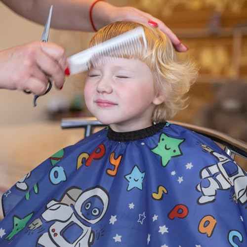 Cobahom Kids Hair Cutting Cape 47.3"¡¿31.5'' Professional Barber Cape Child Cartoon Hairdresser Apron with Adjustable Closure, Clips, Double Edge Razor,Neck Duster Brush (Spaceman, Alien)
