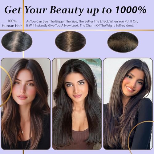Hair Toppers for Women Real Human Hair, 360¡Æ3D Topper for Women with Thinning Crown Wispy Clip in Bangs Breathable Hand Tied Craft Big Coverage Hairpieces(Black£¨Big Coverage£©, 16 Inch-3D-Wispy)