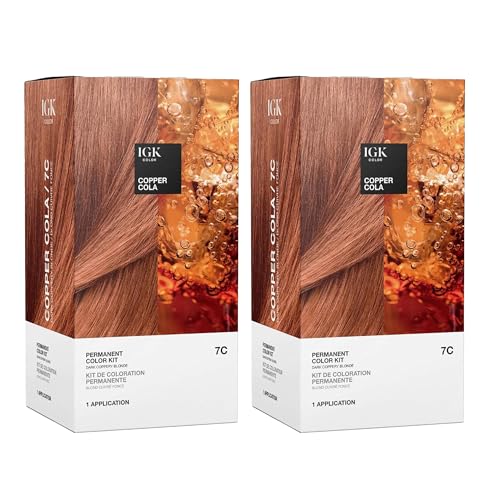 IGK Permanent Color Kit COPPER COLA - Dark Coppery Blonde 7C | Easy Application + Strengthen + Shine | Vegan + Cruelty Free + Ammonia Free | 4.75 Oz (2 Pack)