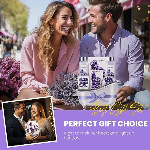Gift Set for Women Body & Earth Gifts Set Lavender Gift Baskets For Women Bath Sets with Bubble Bath Body Lotion Scented Candle Christmas Gifts