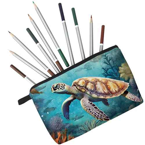 Sea Turtle Makeup Bag Cute Small Organizer Bag Travel Toiletry Zipper Pouch Sea Turtle Cosmetic Bag Birthday Christmas Gifts for Turtle Lovers Women Friends