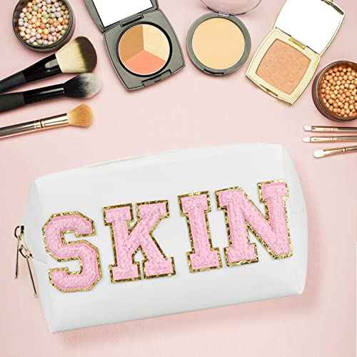 Preppy Makeup Bag,Skincare Bag,PU Leather Portable Waterproof Preppy Stuff for Travel Toiletry Bag,Makeup Bag for Girls Women