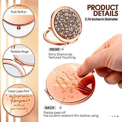 Roowest 20 Pcs Inspirational Compact Mirror You're Awesome Reminder Appreciation Gifts for Women Employee Coworker Friends Sisterhood Bulk Christmas Party Favors Magnifying Pocket Mirror (Rose Gold)